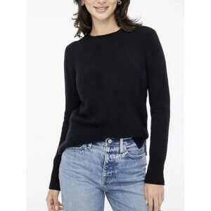 J Crew Womens Wool Round Neck Long Sleeve Pullover Sweater Top Black Size S